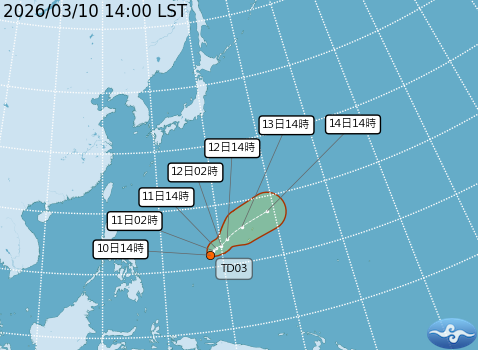 熱帶性低氣壓TD03動向。圖/取自中央氣象署