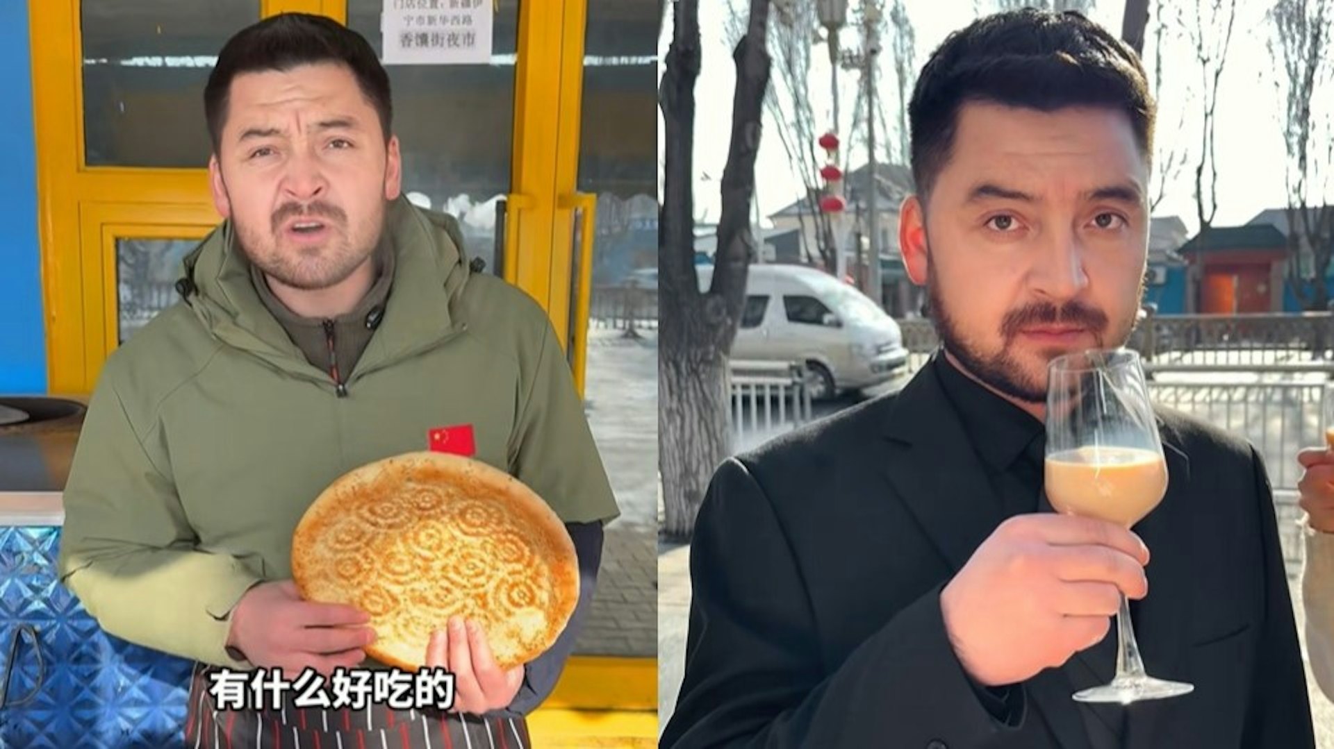 新疆25歲男子長相激似烏克蘭總統澤倫斯基(右),開抖音帳號爆紅。圖中左右都是新疆男子。圖/取自香港01