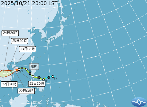 風神颱風預測路徑。圖/取自中央氣象署