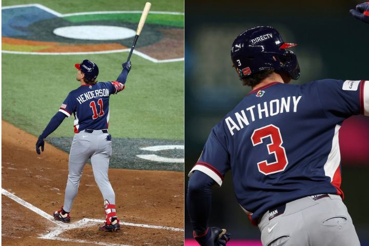 美國隊在4局上反攻，韓德森（左）率先擊出陽春砲追平比數，隨後羅曼·安東尼（右）再補上一發陽春全壘打，美國單局兩轟轉戰局。圖/取自mlbjapan IG