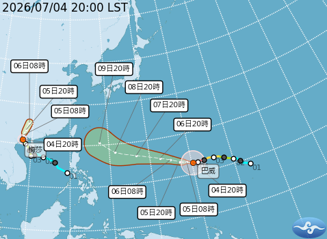 西太平洋海面兩個颱風預測路徑。圖/取自中央氣象署