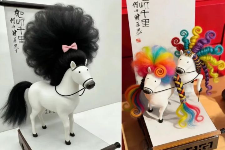 「馬彪彪」另一個賣點是高度可玩性。可依喜好整理髮型,例如雙馬尾、齊劉海、麻花辮等。圖/取自山東文旅