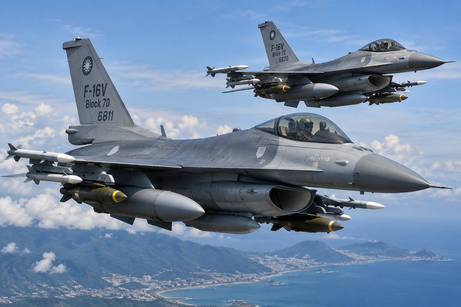 台灣向美採購66架F-16 Block 70戰機，交機進度延宕。圖／AI示意圖