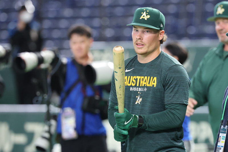 世界棒球經典賽(WBC)澳洲隊陣中有2024年美職選秀狀元巴札納(Travis Bazzana)(圖),他透露與台灣隊費爾柴德有交集。圖/中央社