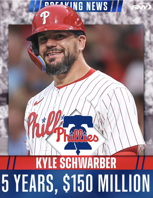 今年投身自由市場的史瓦伯,今天也宣布以5年1.5億美元續留費城人。圖/取自snytv IG