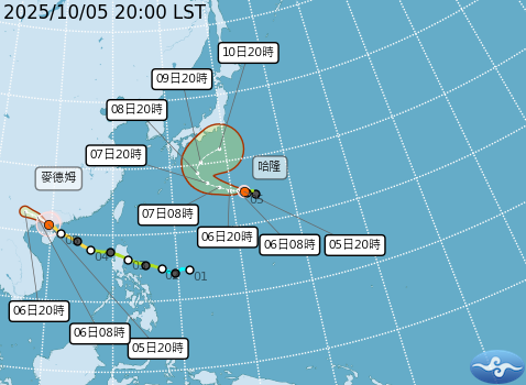 西北太平洋海面雙颱預測路徑。圖/取自中央氣象署