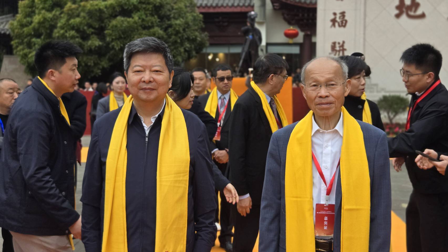 海協會常務副會長龍明彪(左)和國民黨前代理主席林政則21日出席第八屆「海峽兩岸文昌文化交流活動」開幕式。圖/記者宋秉忠攝