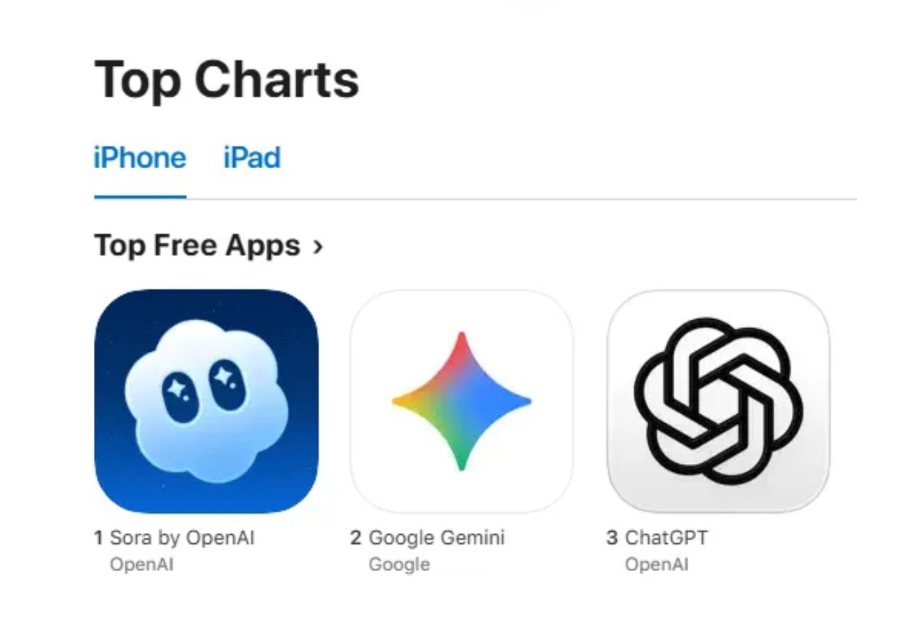 2025年10月3日，Apple App Store 排行榜。圖/取自財聯社
