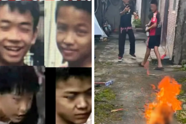 近期中國大陸廣東省揭陽市有4名未滿14歲男孩，縱火燒死母犬、幾隻幼犬遭棍棒活活打死，甚至喊「好香」，引發大陸網友抵制揭陽旅遊。圖/取自Threads