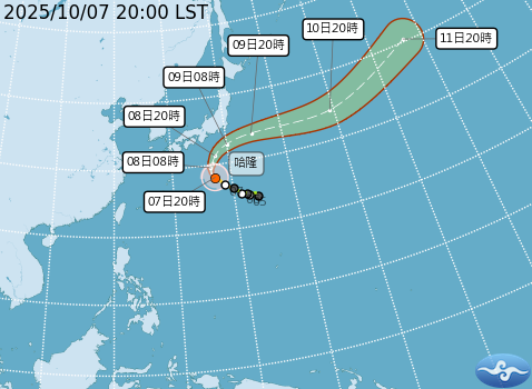 颱風哈隆預測動態。圖/取自中央氣象署