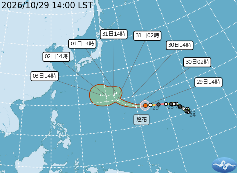 煙花颱風預測路徑。圖/取自中央氣象署