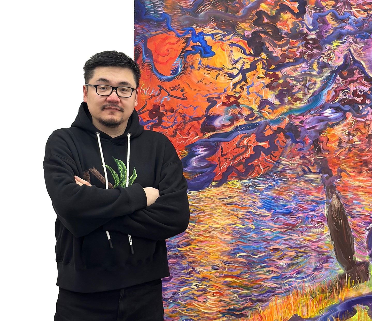 王加加生於中國畫世家，3歲移居英國，他熟稔傳統線描技法，10幾歲就喜歡畫樹跟風景。圖/TAO ART提供