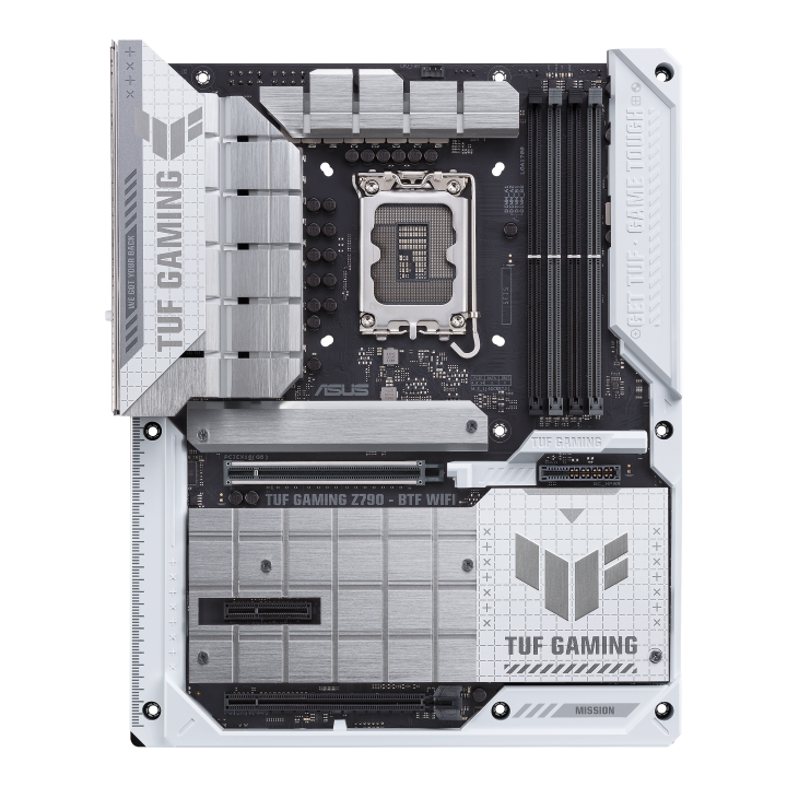 TUF Gaming Z790-BTF WiFi主機板，擁有潔白外觀。圖/華碩提供