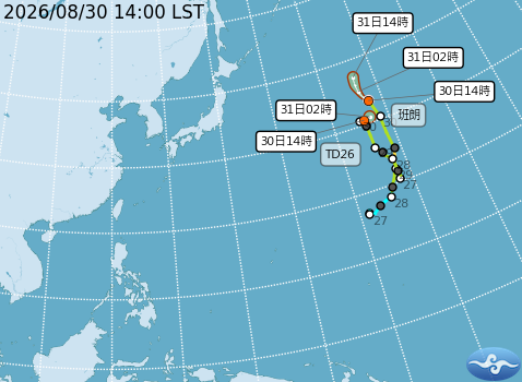 班朗颱風預測動向。圖/取自中央氣象署