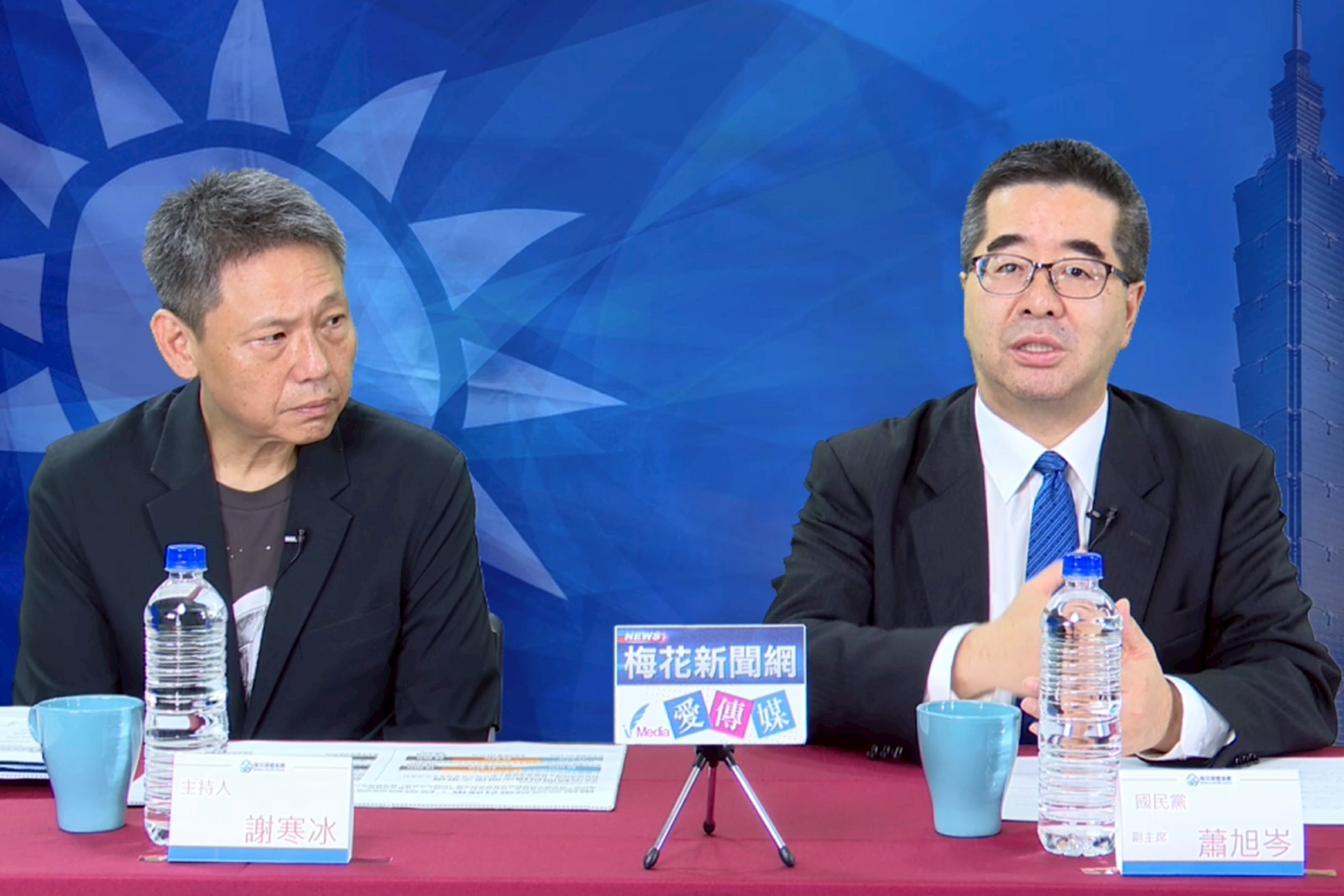 國民黨副主席蕭旭岑(右)14日接受梅花新聞網《寒梅Talk爆》節目專訪時指出，隨著鄭麗文在中山陵的講話、在鄭習會上的應對曝光，黨內的疑慮大幅降低。圖/記者陳思豪攝