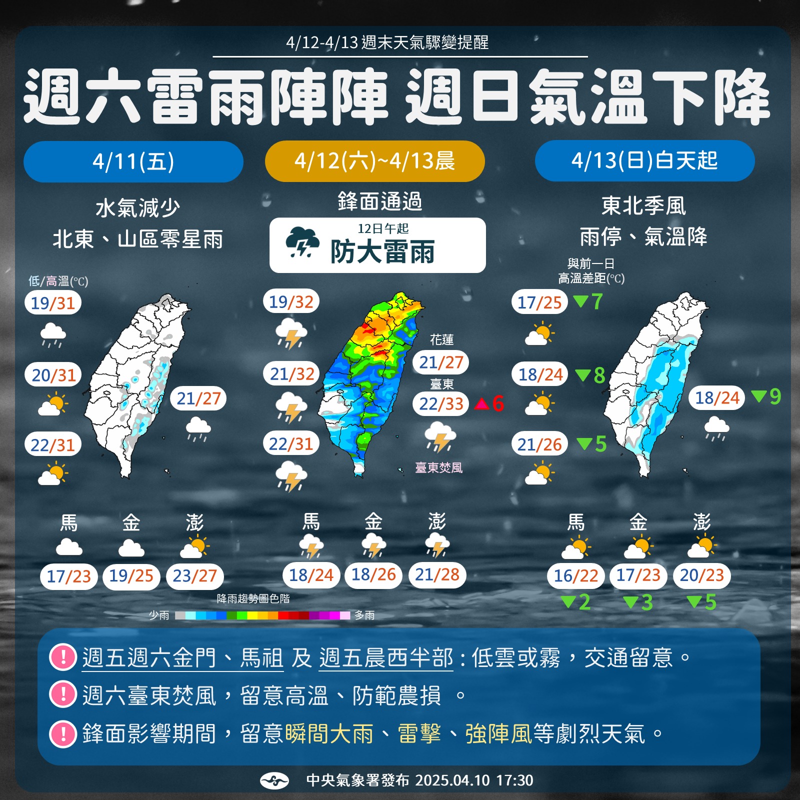 周末假日天氣趨勢。圖/取自中央氣象署