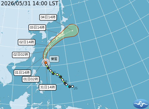 中颱薔蜜預測路徑。圖/取自中央氣象署