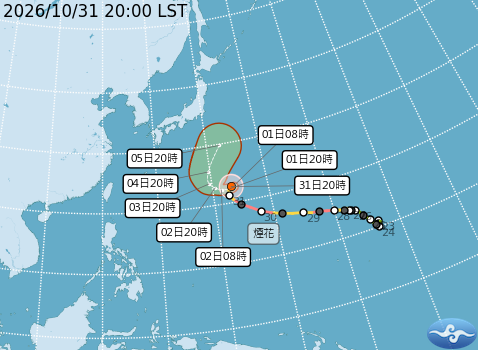 煙花颱風預測路徑。圖/取自中央氣象署