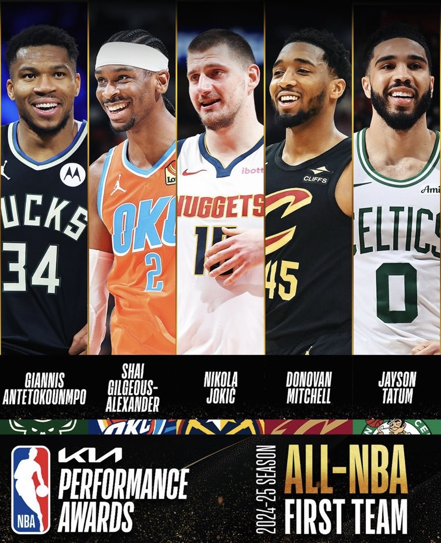 入選NBA年度第1隊成員,都是成績耀眼的籃球巨星。圖/取自NBA IG