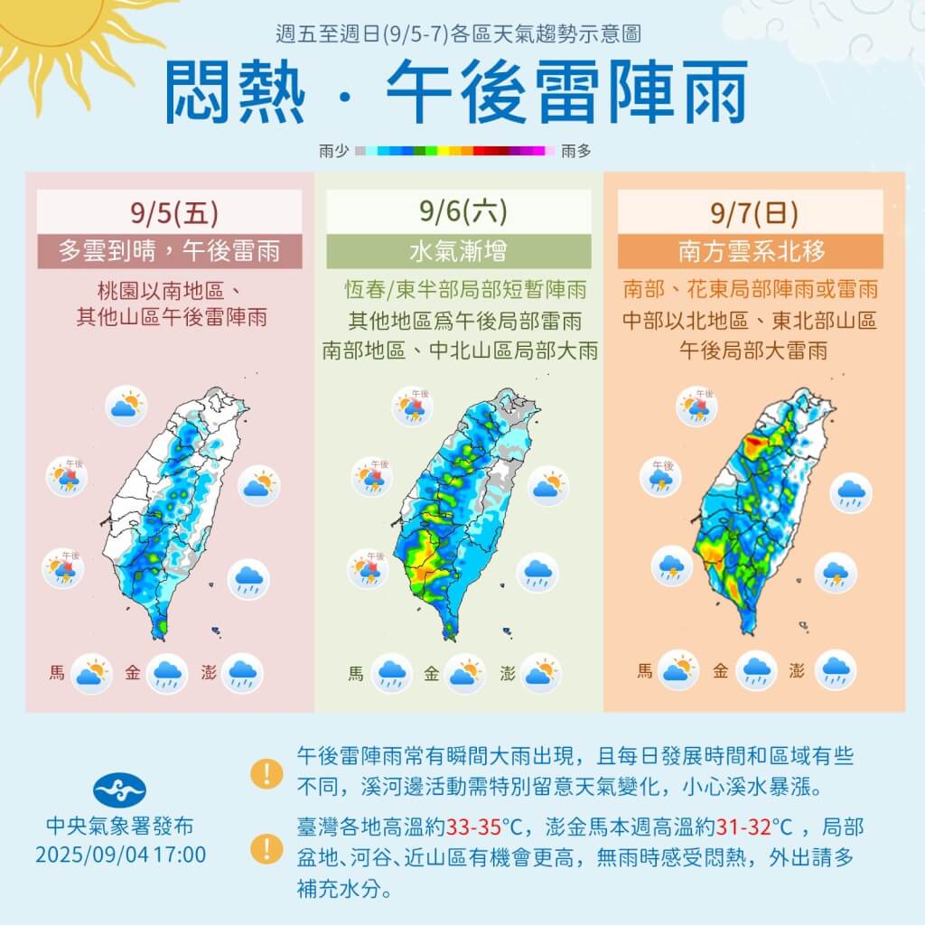 近期天氣預測。圖/取自中央氣象署