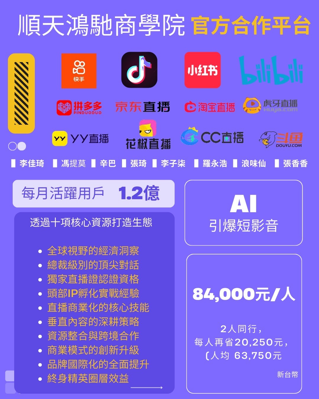 大管仲顧問創立的商業賦能學院正式宣布成立，並與原廠指名合作機構北京順天鴻馳商學院攜手打造台灣首個直通「快手、抖音、小紅書、bilibili」總部的「短影音IP扶持加值參訪計畫」。圖／大管仲策略顧問提供