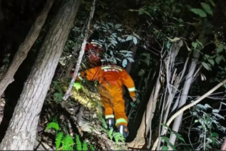 疑似遭遇「鬼打牆」現象，30人受困深山，消防員進山搜救。圖/取自信陽消防微信公眾