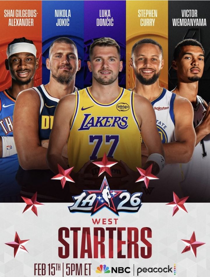 西區方面由丹佛金塊中鋒約基奇（左2）拿下總排名第一。圖/取自ESPN IG