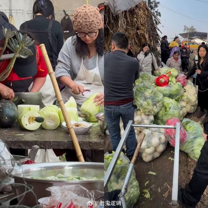 「呆呆」家成功舉辦為期兩天的「刨豬宴」，吸引大量網民與當地民眾幫忙，現場熱鬧非凡。圖/取自老鬼邏輯微博