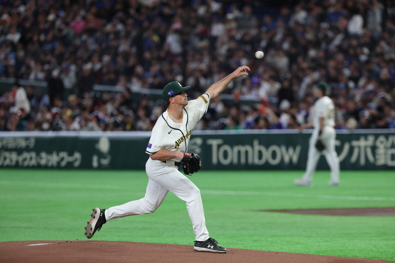   澳洲隊先發投手為具有美職大聯盟資歷的左投威爾斯（Alex Wells）。圖/中央社