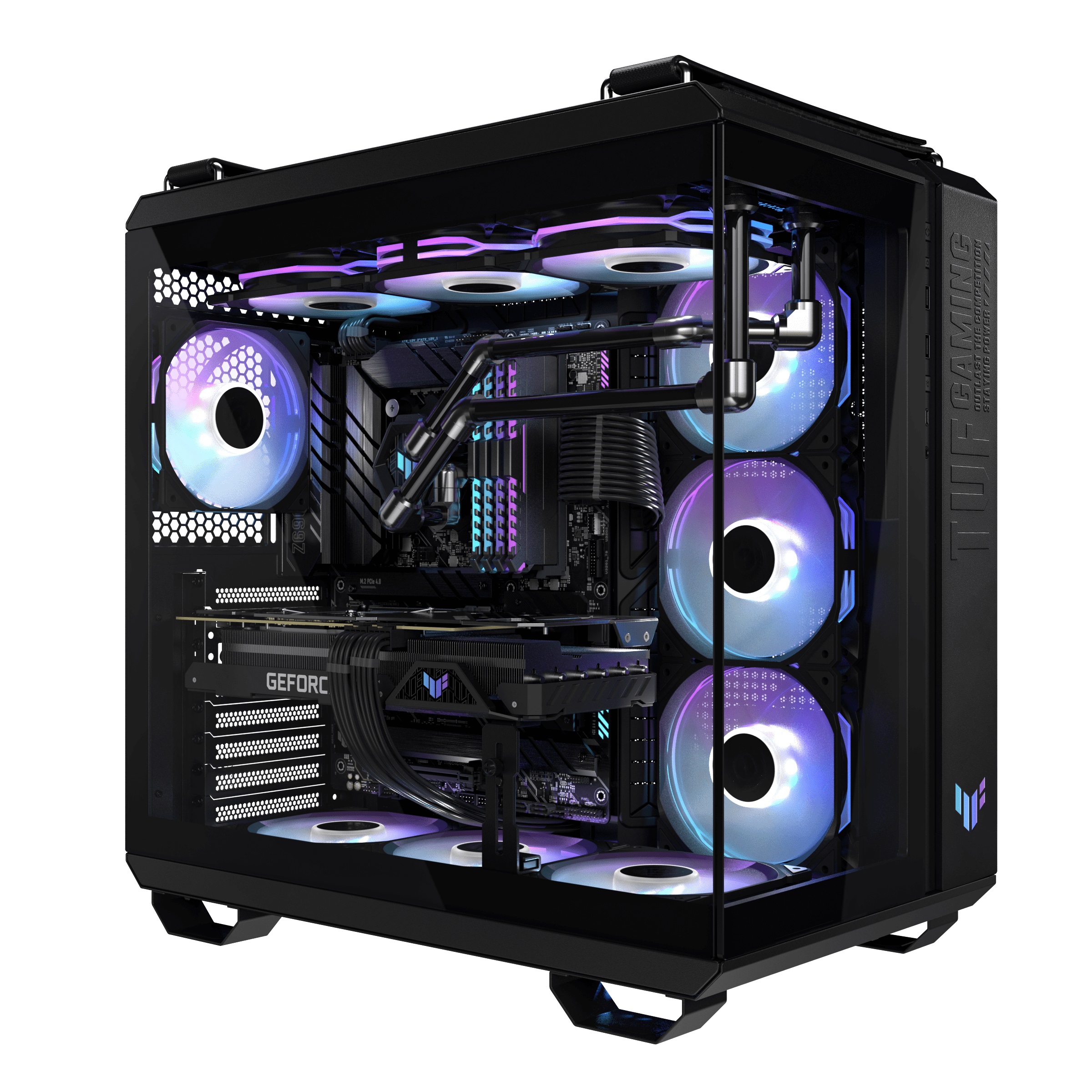 TUF Gaming TR120 ARGB同步提供正向及反向葉片兩種版本，無論風扇是吸入冷空氣，還是排出熱空氣，都能完美呈現繽紛絢麗的視覺效果。圖/華碩提供