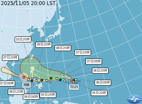 颱風海鷗與準颱風鳳凰預測路徑。圖/取自中央氣象署
