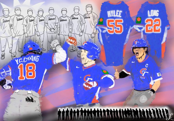 莊陳仲敖以球員視角描繪隊長陳傑憲帶傷撲壘，以及張育成與費爾柴德擊肘慶賀等瞬間，引發球迷熱烈回響。圖/取自莊陳仲敖 X