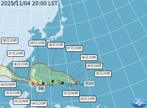 海鷗颱風與準颱風鳳凰預測路徑。圖/取自中央氣象署