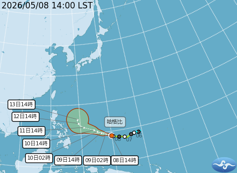輕度颱風哈格比預測路徑。圖/取自中央氣象署