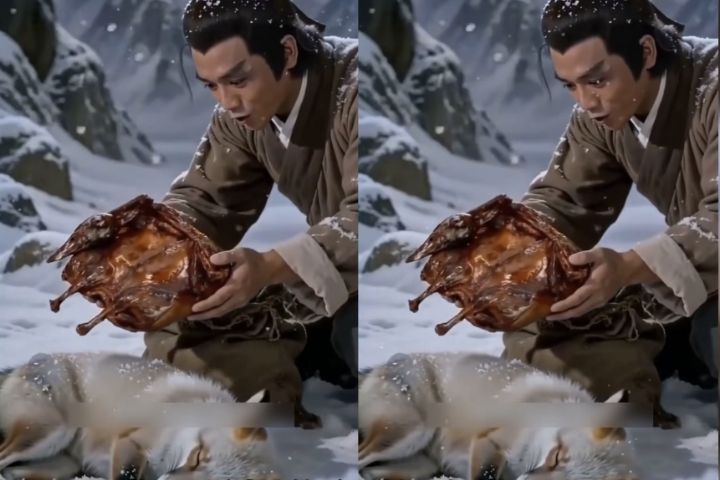 《雪山救狐狸》本來是為賣醬坂鴨所做的AI視頻，卻意外收穫5億次播放量。圖/取自影片