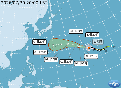 強烈颱風白海豚預測路徑。圖/取自中央氣象署