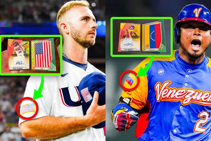 排名第2的委內瑞拉(右),則憑藉鮮明活潑的色彩設計獲得高度評價。第5名的美國隊(左),球衣走簡約路線。圖/取自mlb IG