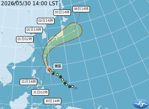 薔蜜颱風預測路徑。圖/取自中央氣象署