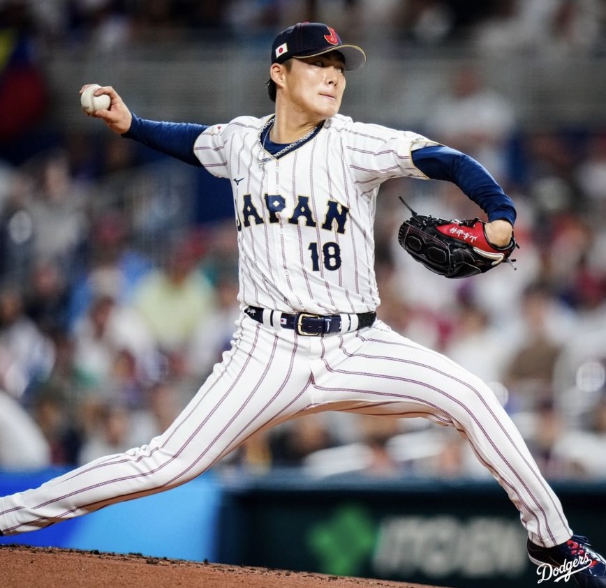 委內瑞拉開路先鋒阿庫尼亞首局首打席,就從日本王牌山本由伸(圖)手中轟出右外野陽春砲。圖/取自道奇IG