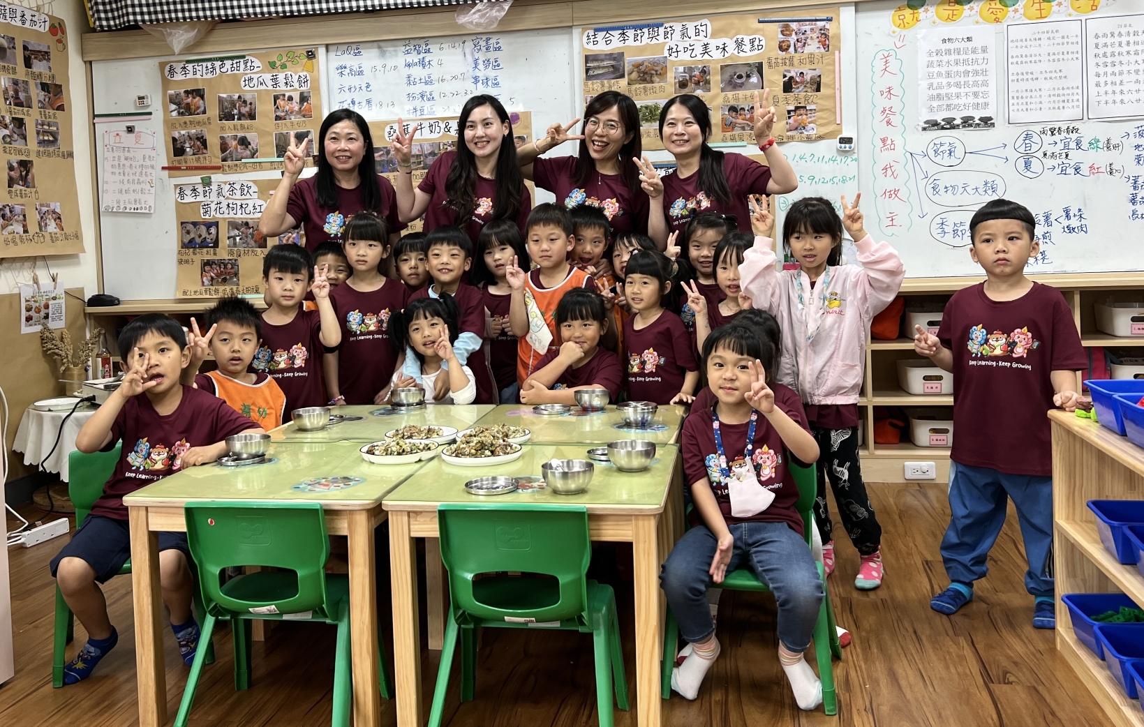 金門金湖國小附幼搭配節氣，親手完成用金門石蚵做成的蚵仔煎。圖/灃食公益飲食文化教育基金會提供