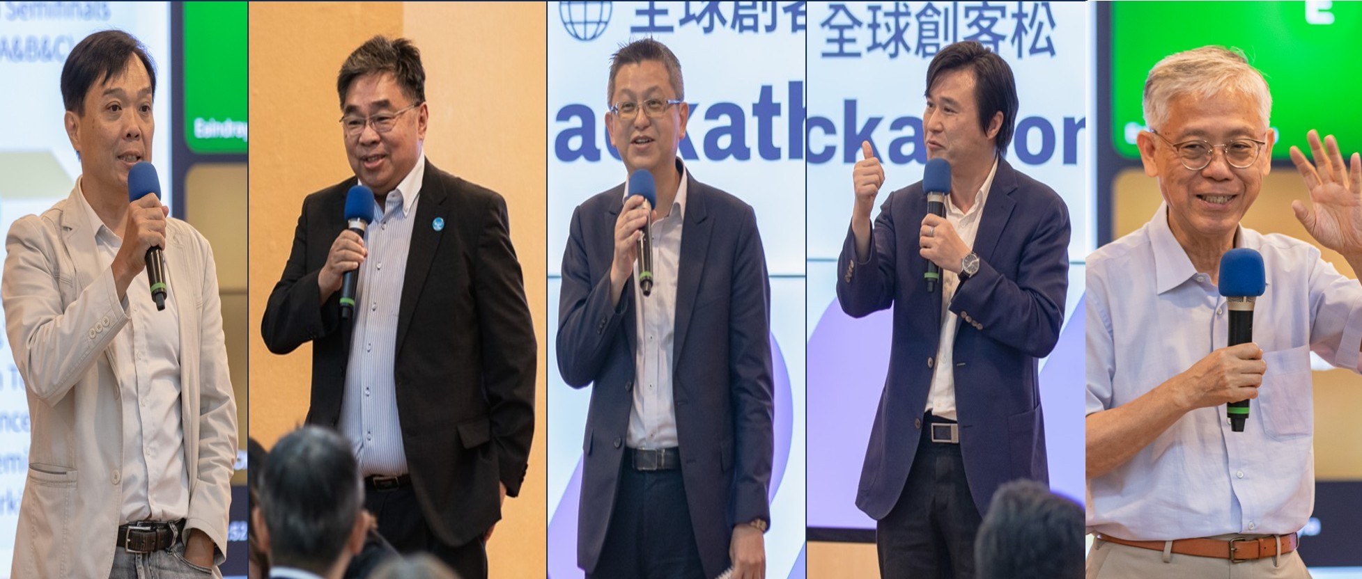 Erupture全球創客松亞洲區賽事，評審團對於參賽團隊的提案水平驚艷，也發掘嗅到幾隊明日之星（左至右：台灣人工智慧發展學會理事魏義旻、Pegasus Tech、Ventures_Partner_David Kuo、能率集團/佳能國際總經理張耀仁、 美國iiLABs產業創新研究院榮譽院長顏敏仁教授、創投公會政策顧問蘇拾忠）。圖／仙人掌創業服務 提供