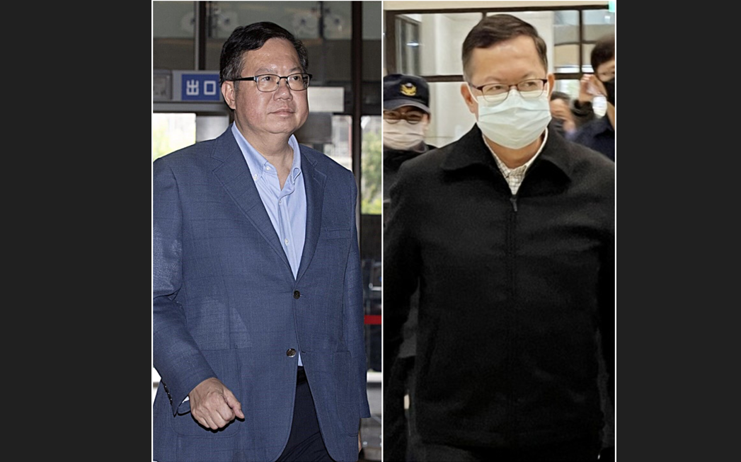 前桃園市長鄭文燦今日赴桃園地院開庭（右圖），對比攝於7月11日重開羈押庭時（左圖）身形，明顯瘦了不少。圖/中央社