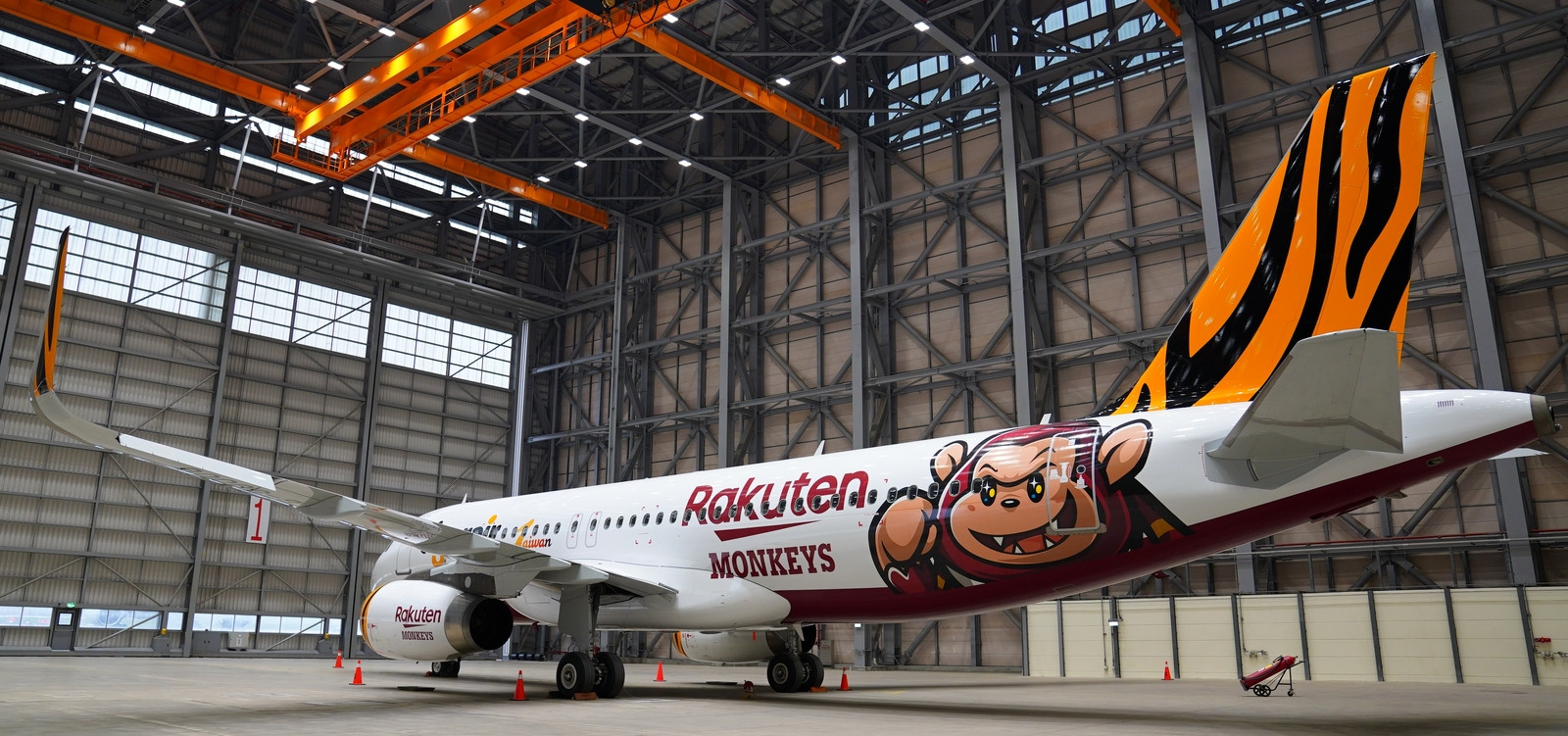 台灣虎航與Rakuten Monkeys合作推出彩繪機。圖/取自樂天桃園官方網站