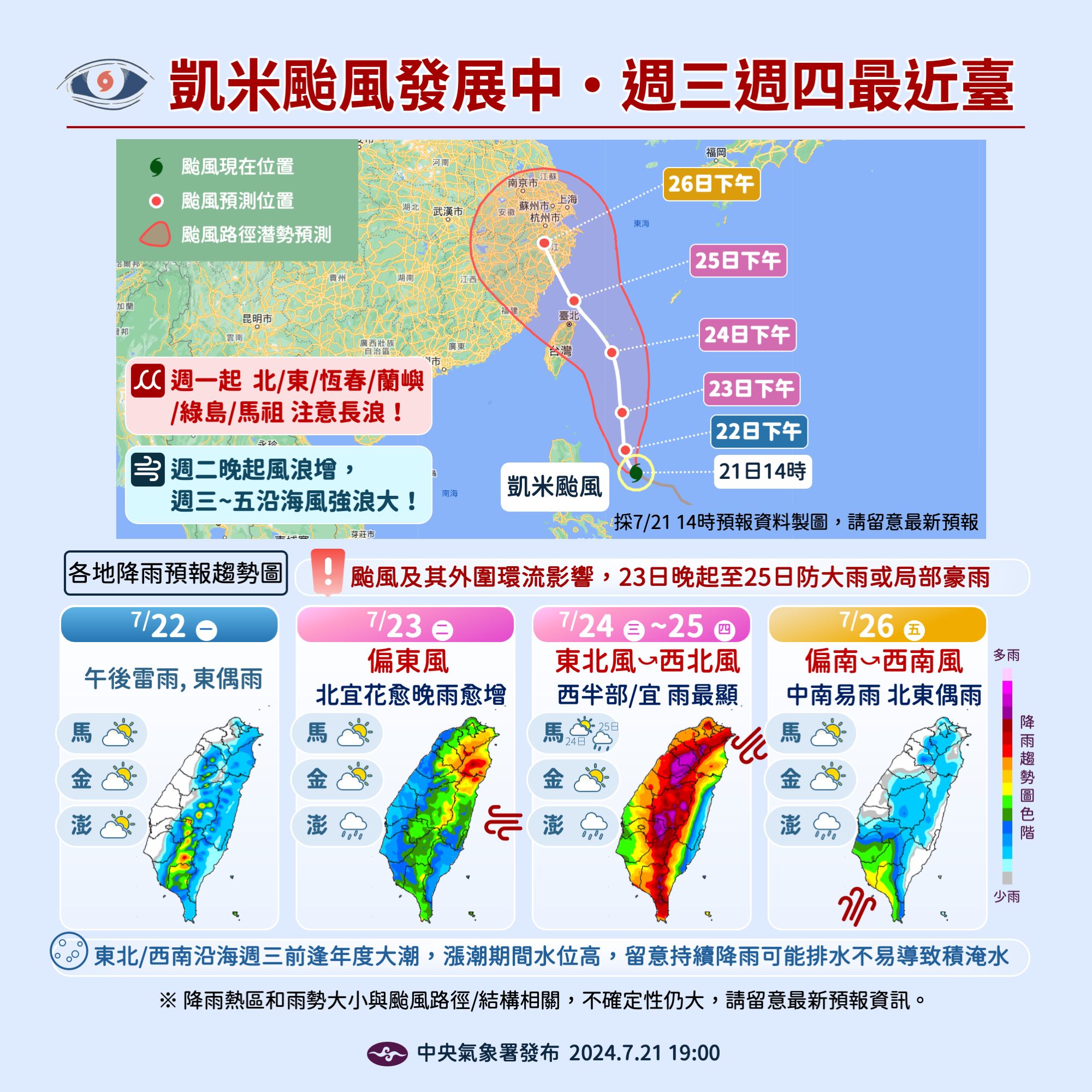 颱風凱米預測。圖/取自中央氣象署