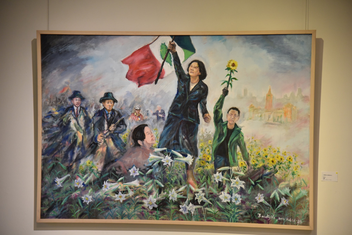 已故前建國黨主席、知名畫家何文杞的遺作《台灣首位女總統蔡英文》近日掀起話題。圖/取自屏東大學臉書