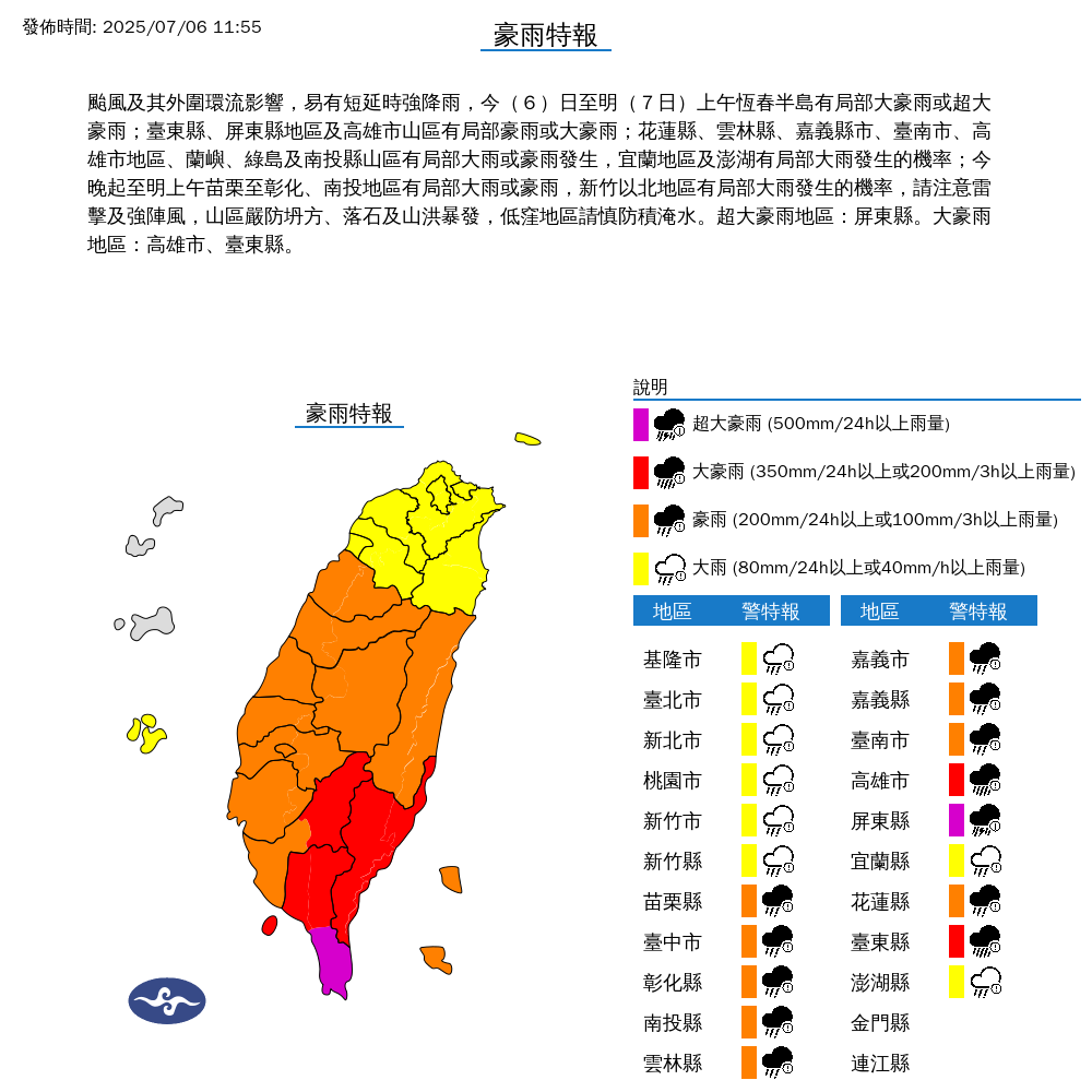 氣象署發布豪雨特報。圖/取自中央氣象署
