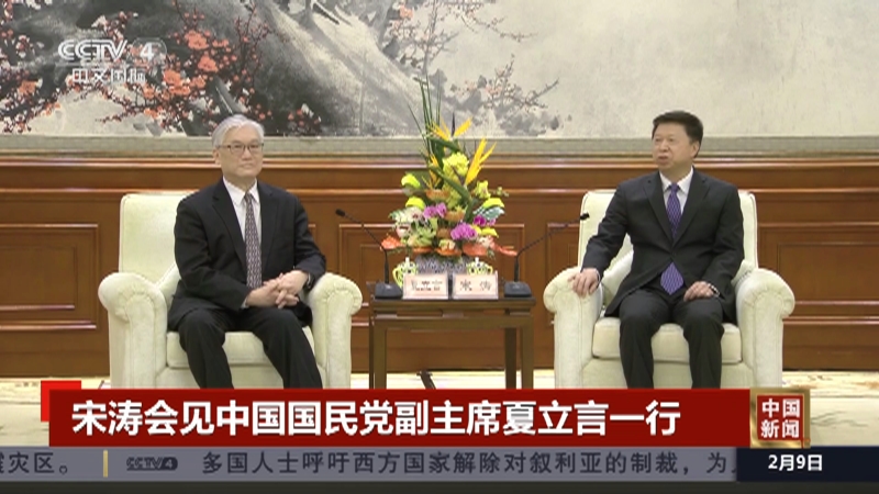 國民黨副主席夏立言今（29日）晚將在上海會見國台辦主任宋濤。圖為去年2月9日兩人會面。圖／取自央視網