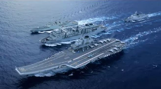 中方首部航母宣傳片，專家認為，擁有電磁彈射器等新技術的003新型航母可望公開亮相。圖/取自央視