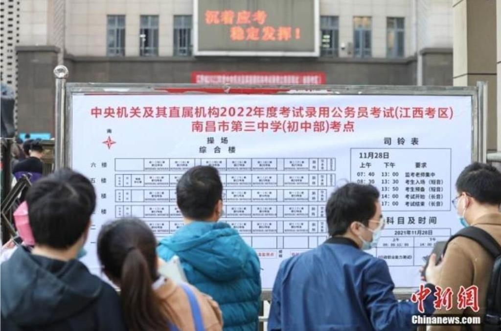 就業前景不明，大陸國考報名人數創新高，爭捧鐵飯碗。圖/取自中新網