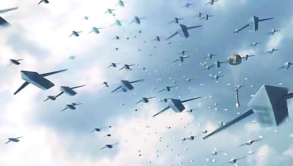 無人機「蜂群」作戰想像圖。圖／取自《解放軍報》